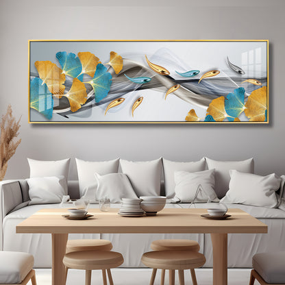 Blue & Golden Leaf Premium Acrylic Horizontal Wall Art