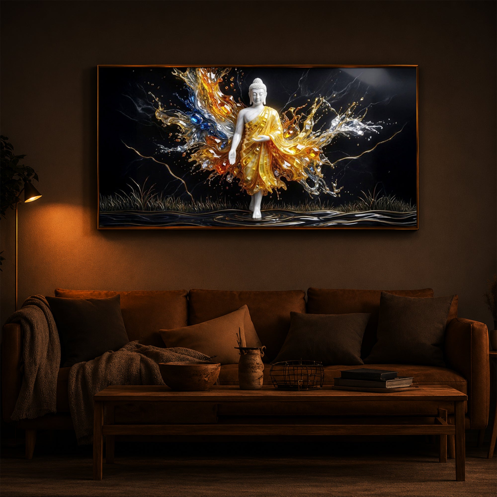 Embedded Buddha Modern Luxury Backlight Horizontal Wall Art