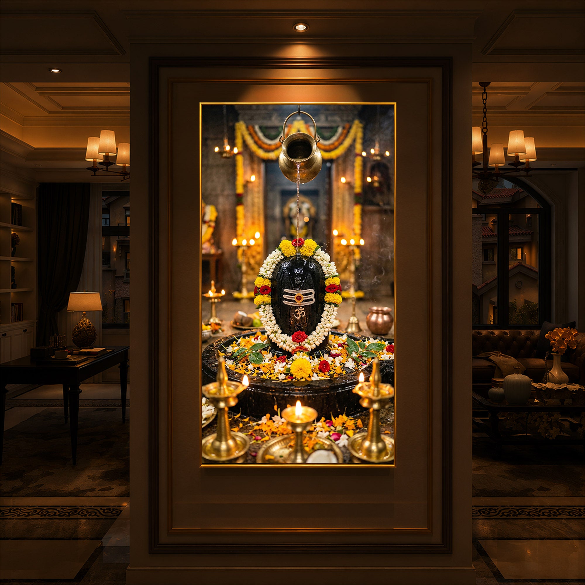 Somnath Jyotirlinga Modern Luxury Backlight Vertical Wall Art