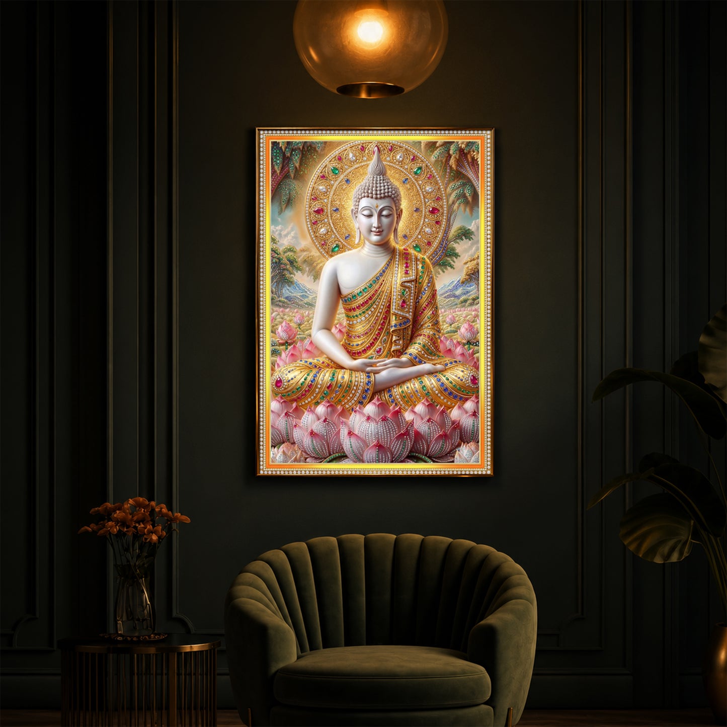 Divine Buddha Harmony Modern Luxury Backlight Vertical Wall Art