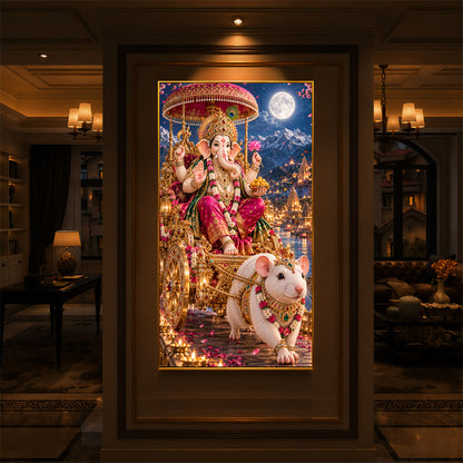 Ganapati Bappa Divine Rath Modern Luxury Backlight Vertical Wall Art