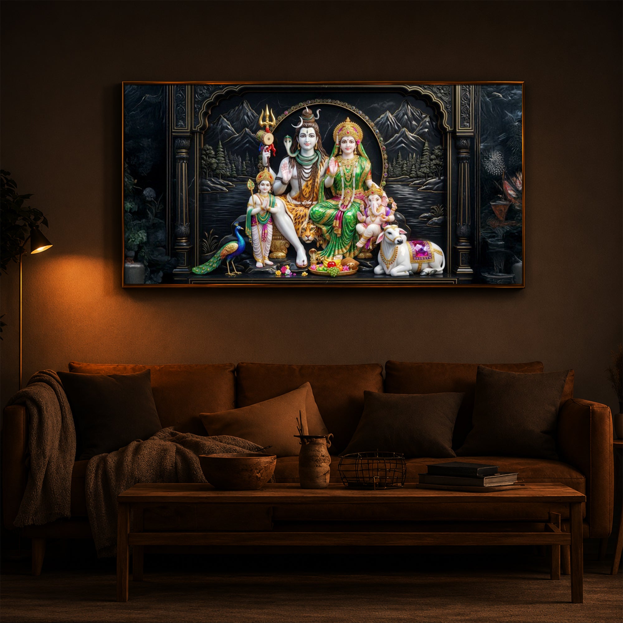 Lord Shiva With Family Modern Luxury Backlight Horizontal Wall Art