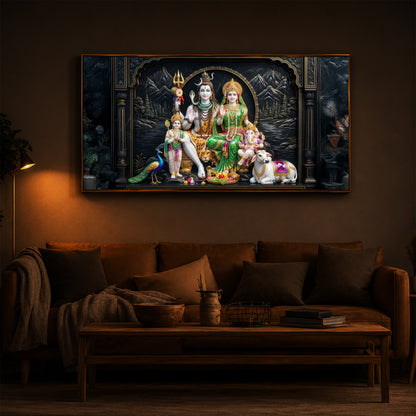 Lord Shiva With Family Modern Luxury Backlight Horizontal Wall Art
