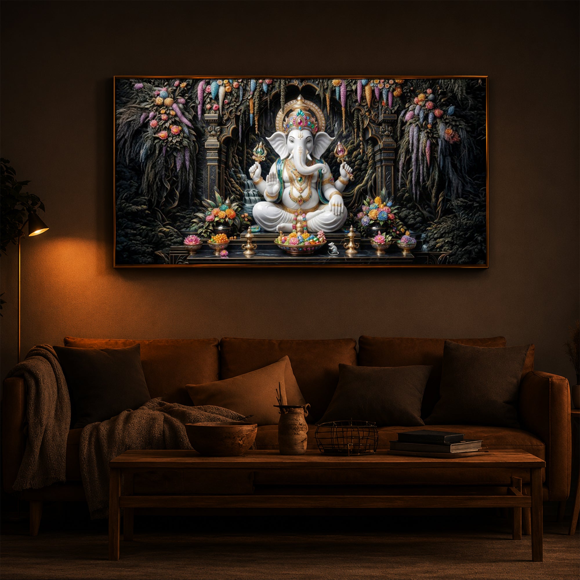 Lord Ganesha In A Serene Modern Luxury Backlight Horizontal Wall Art