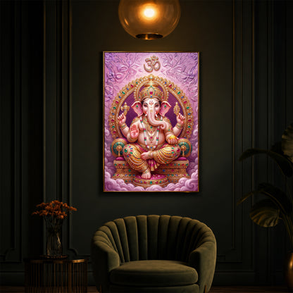 Vakratunda Mahakaya Ganesh Ji Modern Luxury Backlight Vertical Wall Art