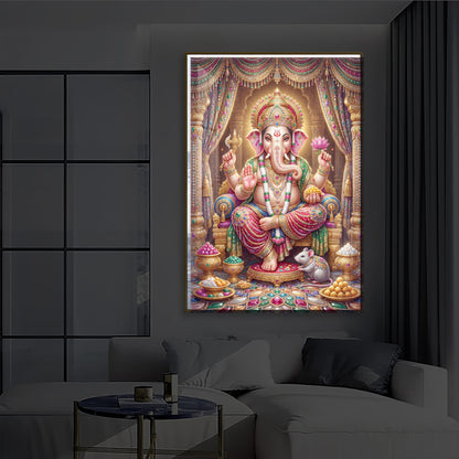 Shree Ganesh Darbar Modern Luxury Backlight Vertical Wall Art