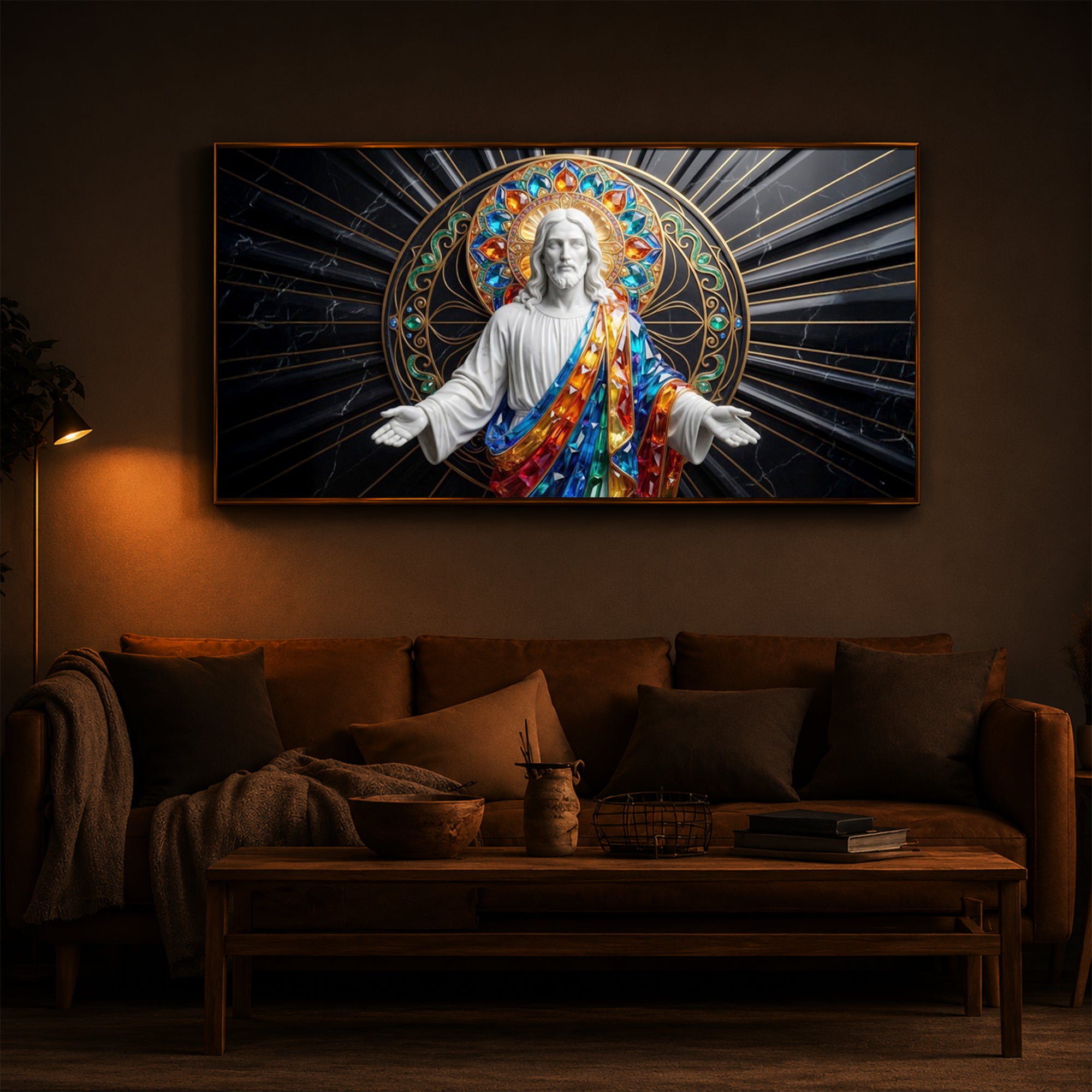 Divine Jesus Modern Luxury Backlight Horizontal Wall Art