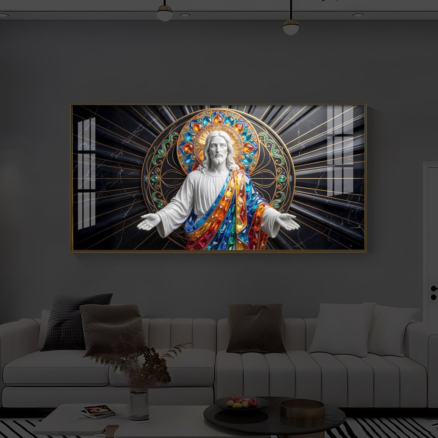 Divine Jesus Modern Luxury Backlight Horizontal Wall Art