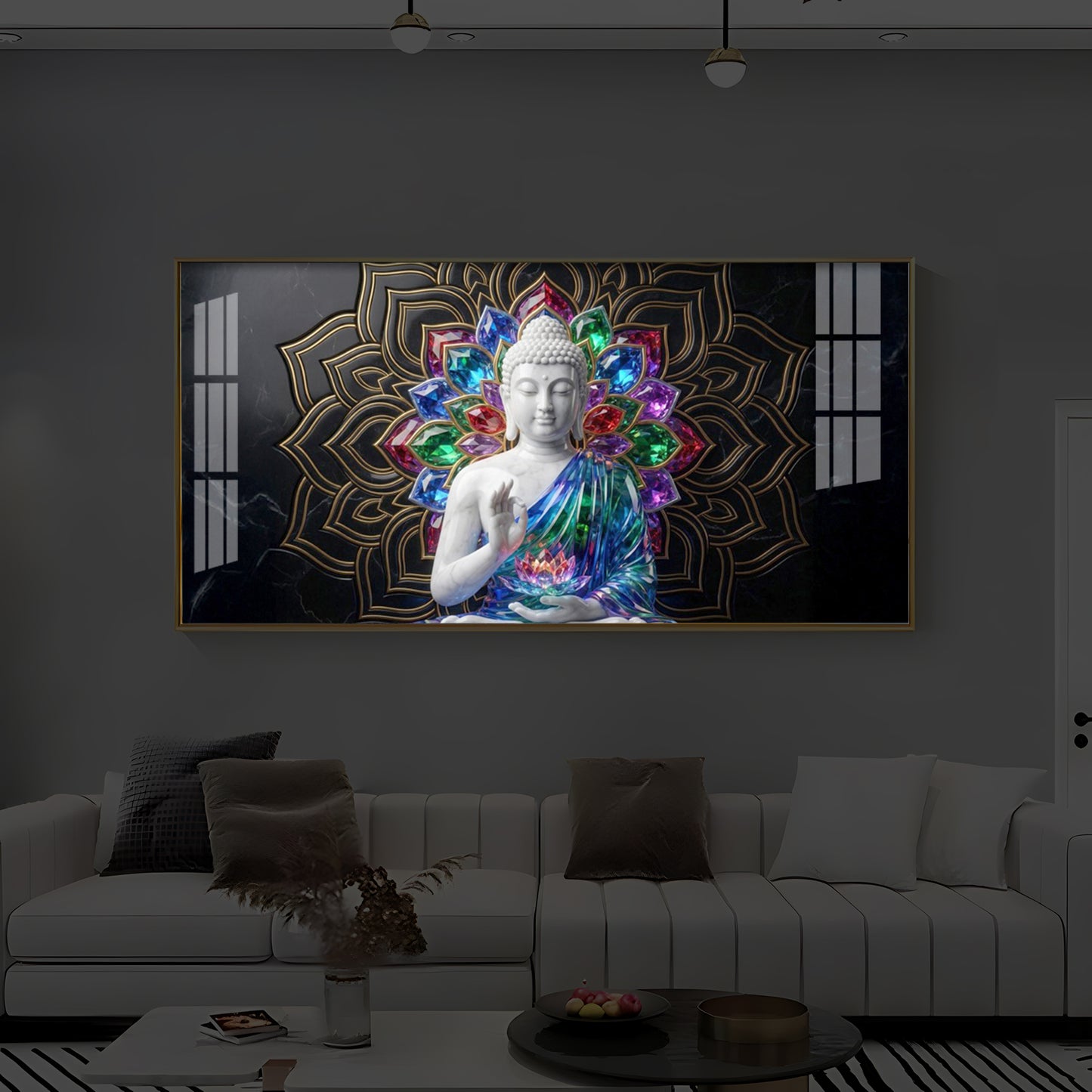 Meditating Buddha Modern Luxury Backlight Horizontal Wall Art