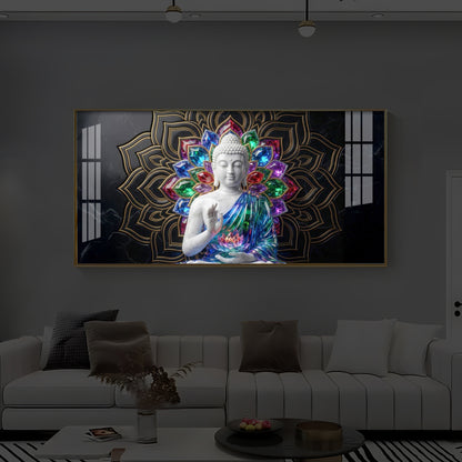 Meditating Buddha Modern Luxury Backlight Horizontal Wall Art