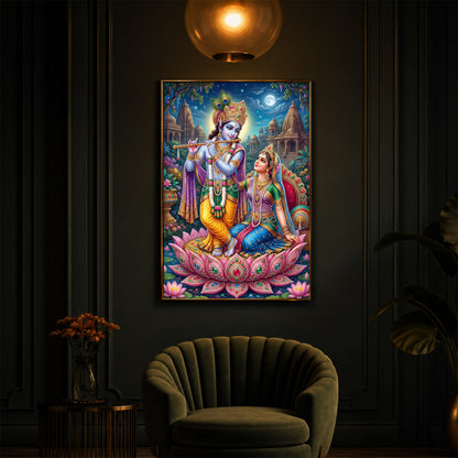 Goddess Radha and God Krishna Modern Luxury Backlight Vertical Wall Art
