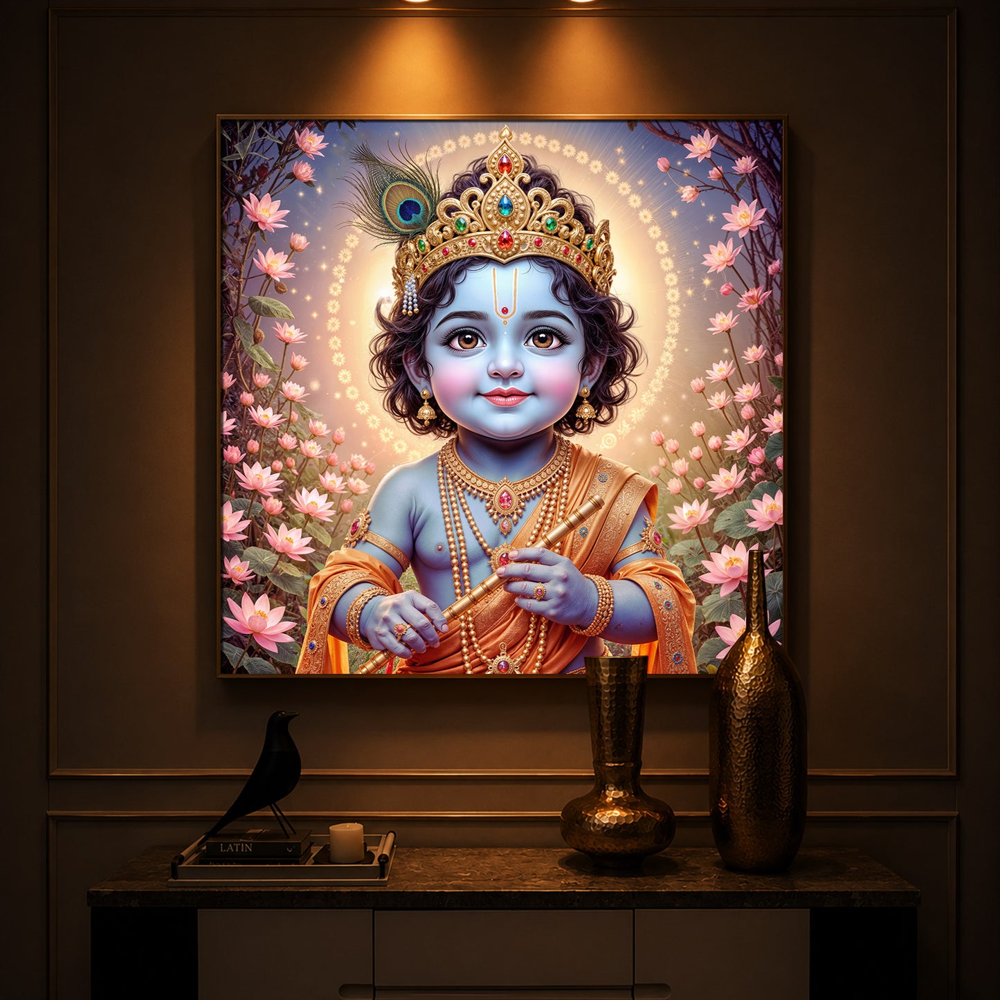 Bal Krishna Ji Modern Luxury Backlight Square Wall Art