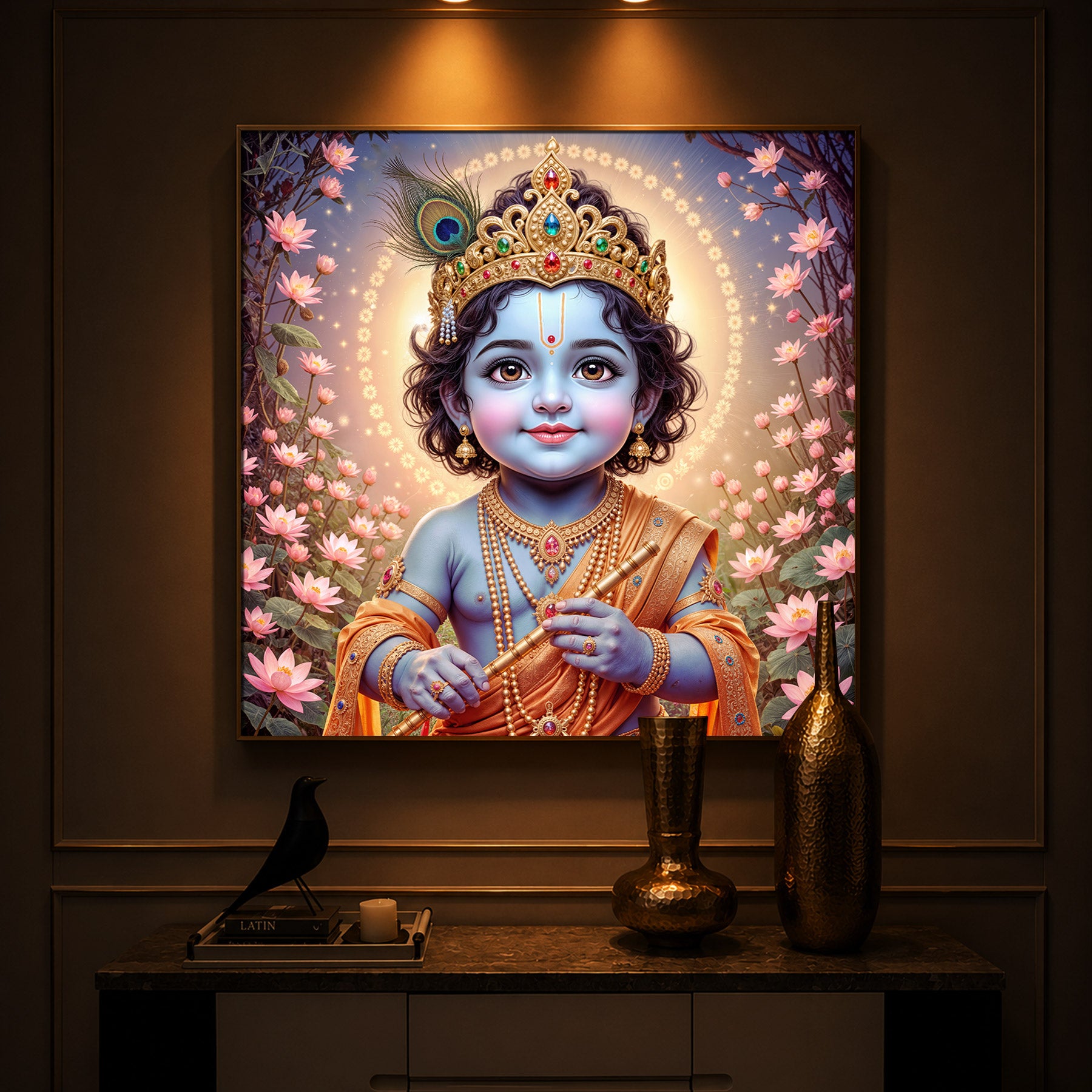 Bal Krishna Ji Modern Luxury Backlight Square Wall Art