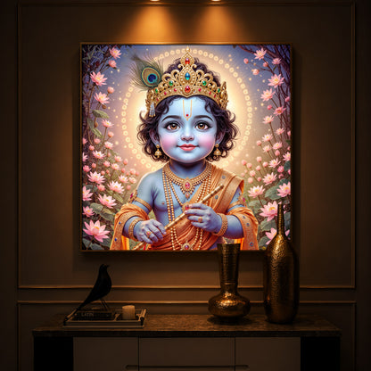 Bal Krishna Ji Modern Luxury Backlight Square Wall Art