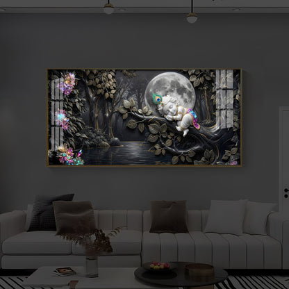 Divine Lord Little Krishna Modern Luxury Backlight Horizontal Wall Art