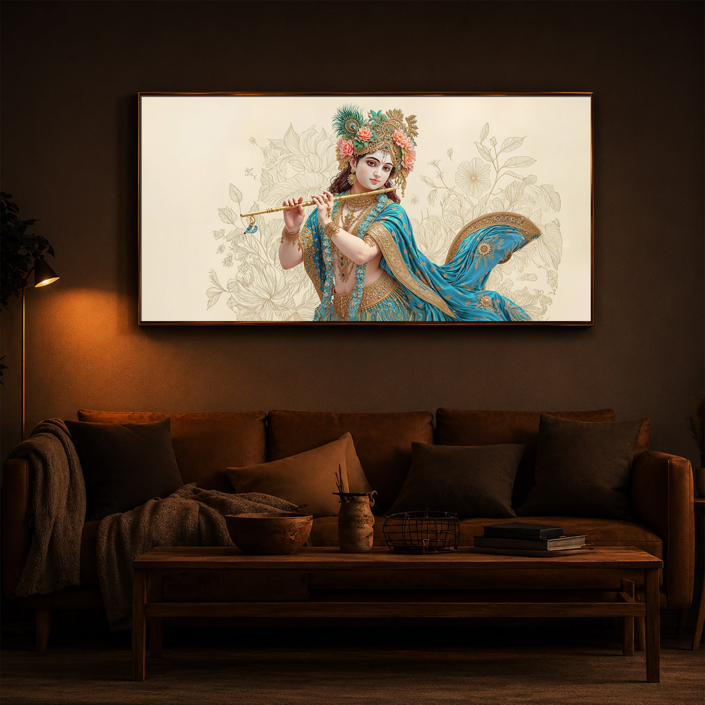 Beautiful Krishna Ji Modern Luxury Backlight Horizontal Wall Art