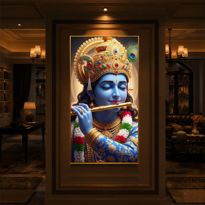 Lord Krishna Modern Luxury Backlight Vertical Wall Art