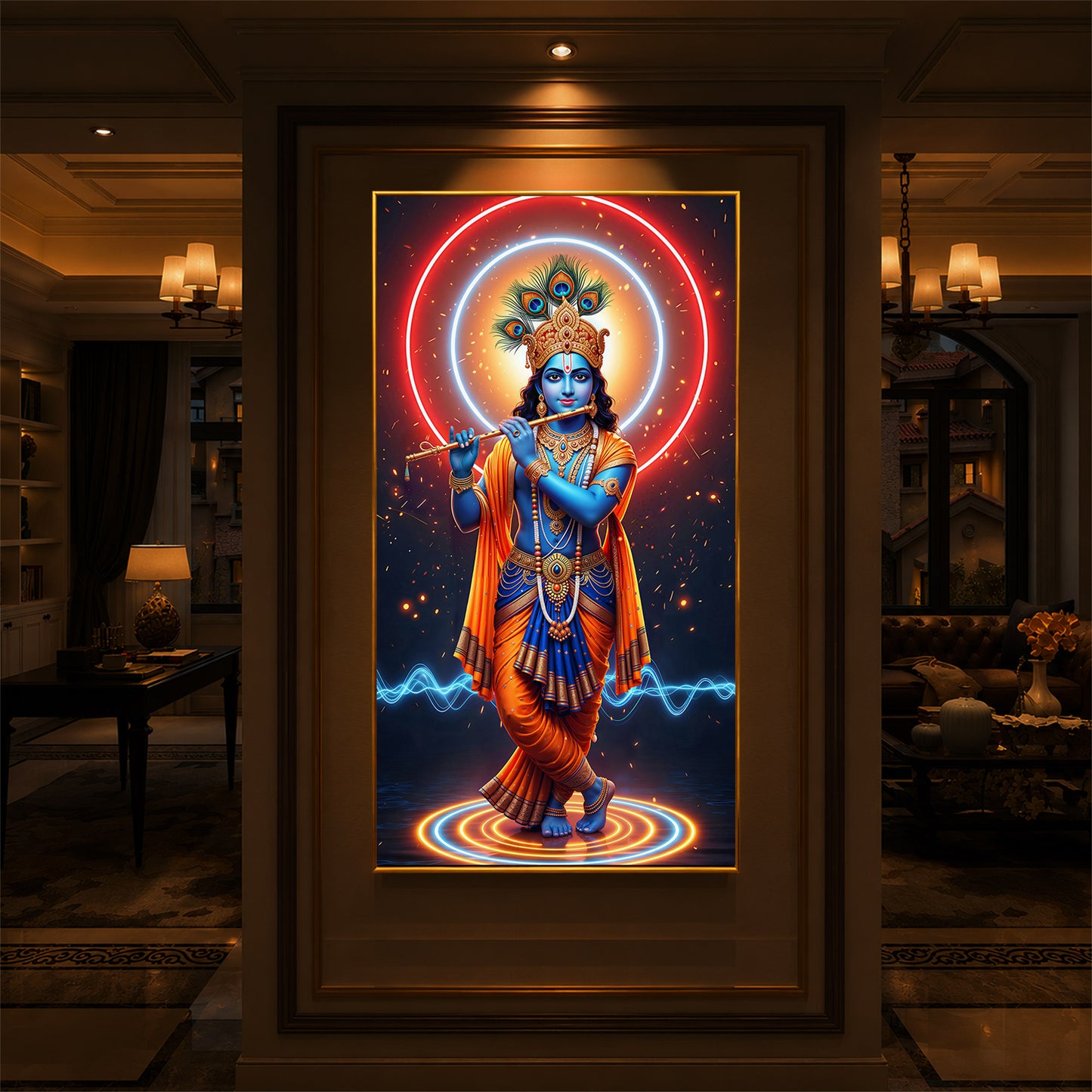 Divine Krishna Modern Luxury Backlight Vertical Wall Art