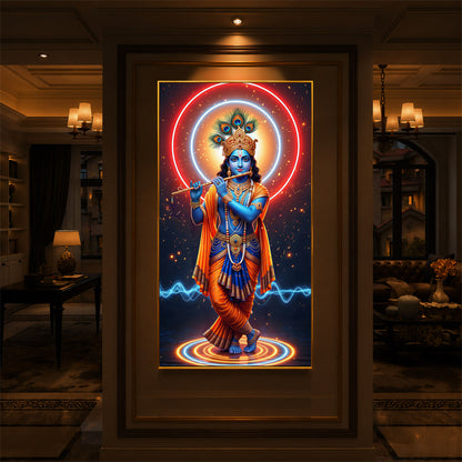Divine Krishna Modern Luxury Backlight Vertical Wall Art