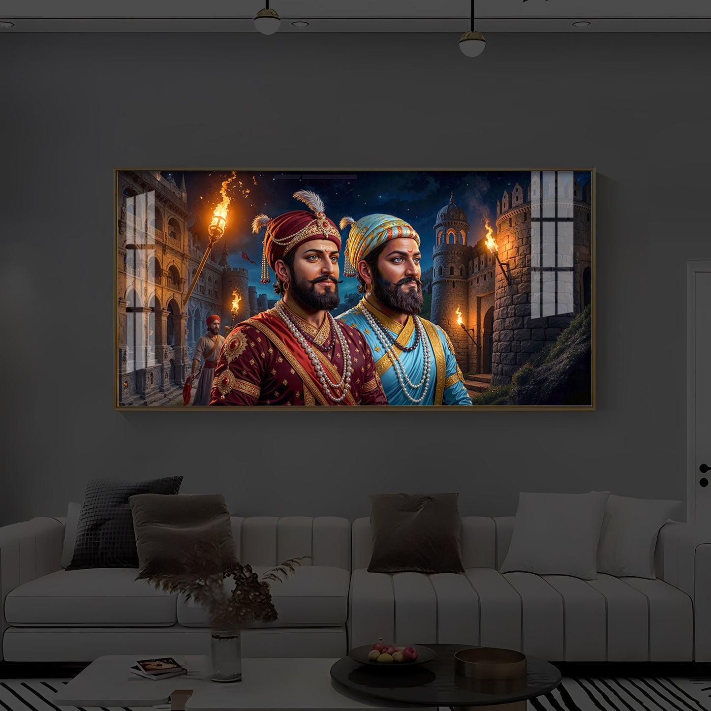 Chhatrapati Shivaji Maharaj with Chhatrapati Sambhaji Modern Luxury Backlight Horizontal Wall Art