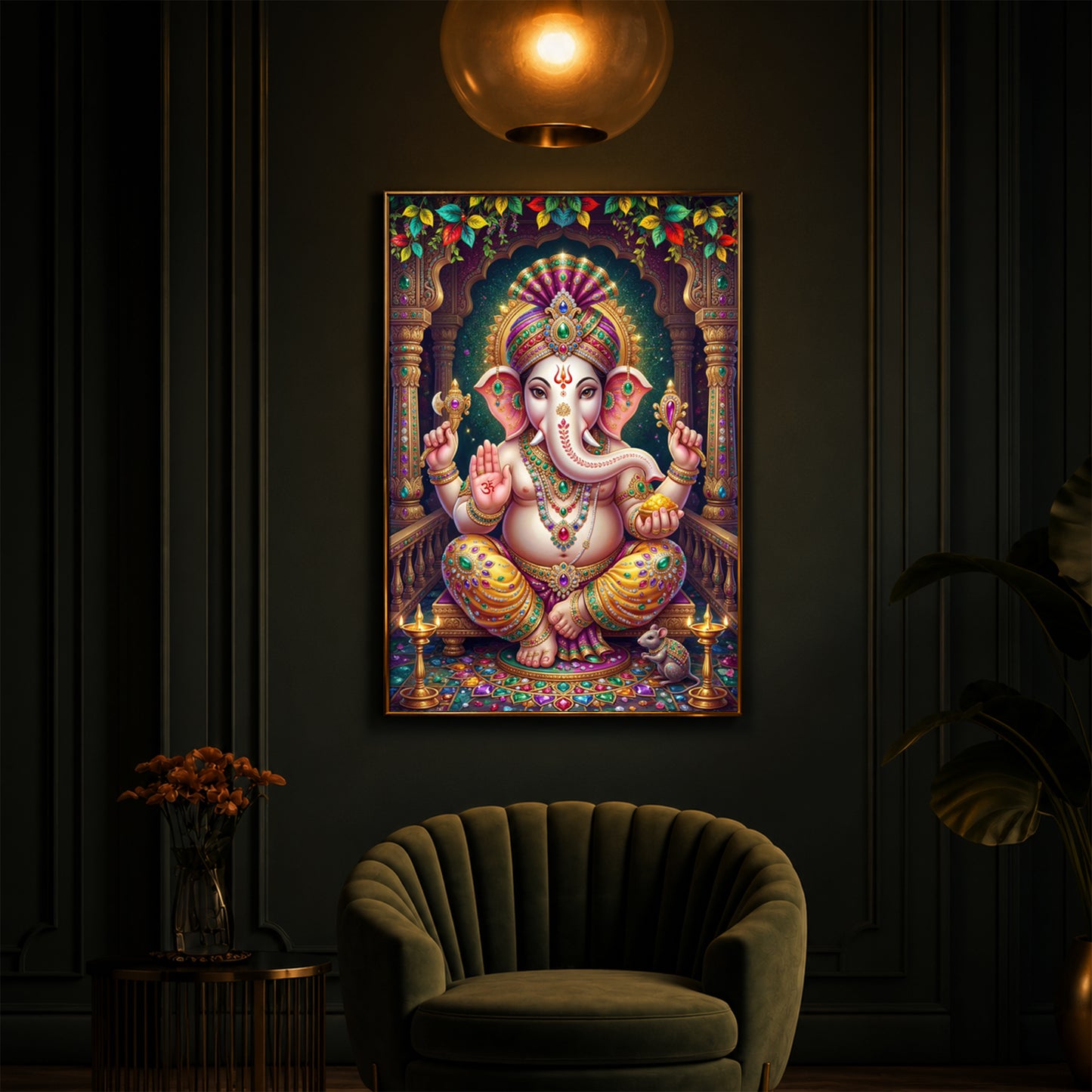 Lord Ganesha Modern Luxury Backlight Vertical Wall Art