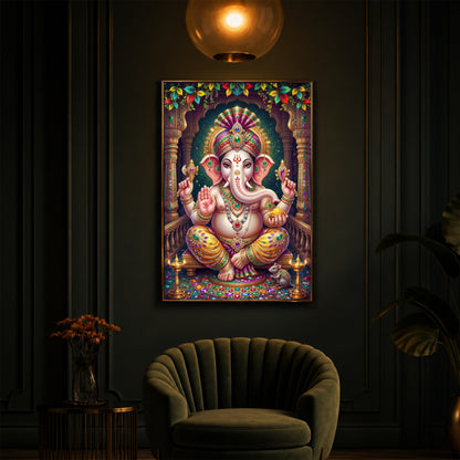 Lord Ganesha Modern Luxury Backlight Vertical Wall Art