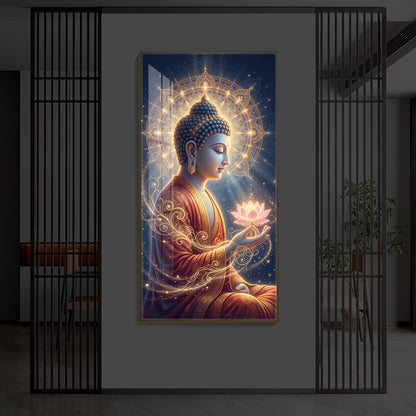 Depiction Of Buddha Modern Luxury Backlight Vertical Wall Art
