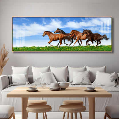 Horses In Green Grass Premium Acrylic Horizontal Wall Art