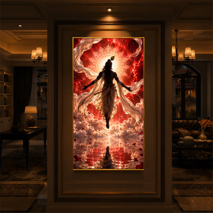Shri Krishna Cosmic Aura Modern Luxury Backlight Vertical Wall Art