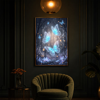 Luminous Crystal Blue Butterflies Modern Luxury Backlight Vertical Wall Art