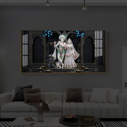 Radha Krishna With Flute Modern Luxury Backlight Horizontal Wall Art