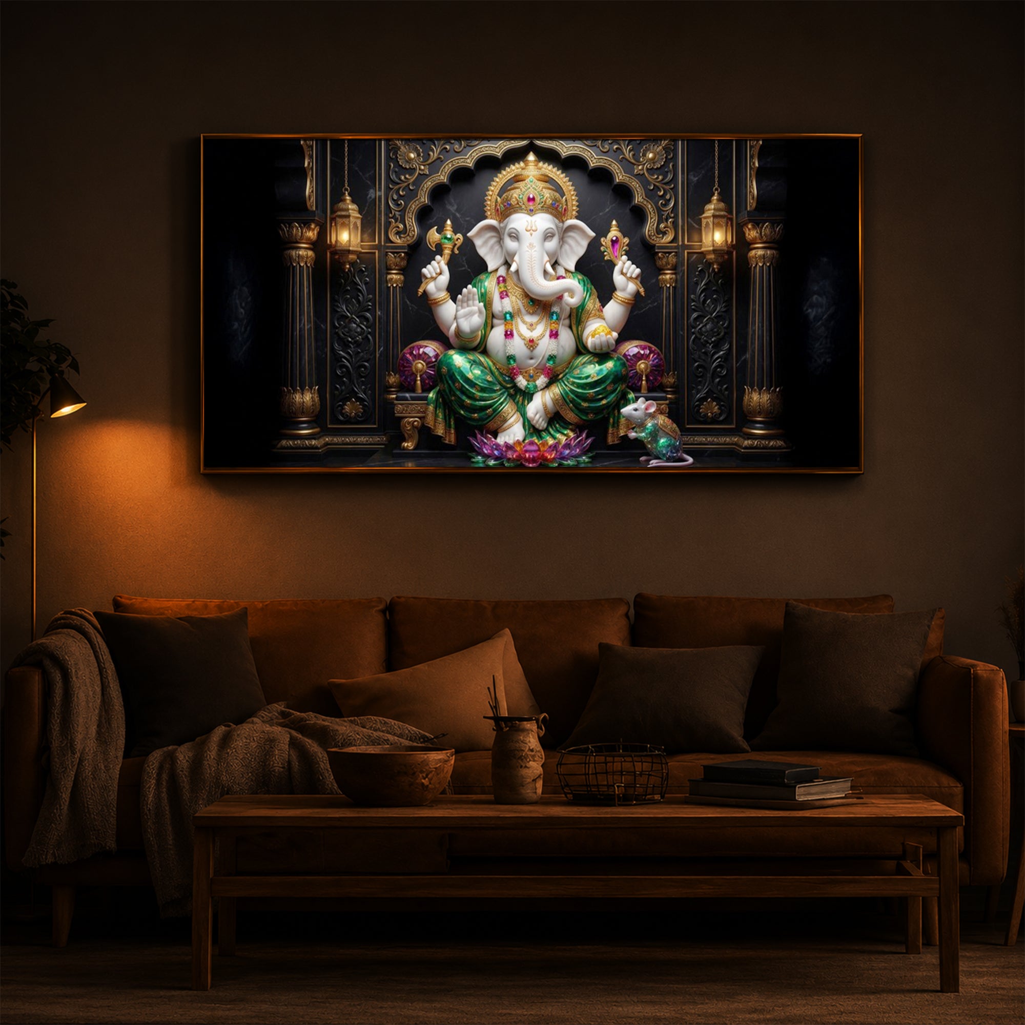 Majestic Lord Ganesha Luxury Backlight Horizontal Wall Art