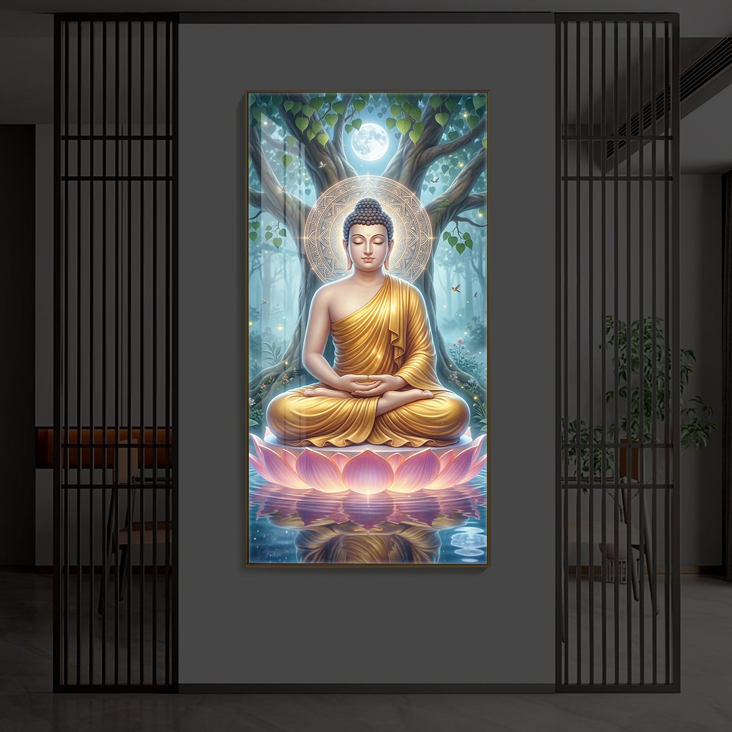 Meditation Buddha Modern Luxury Backlight Vertical Wall Art