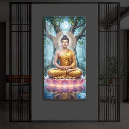 Meditation Buddha Modern Luxury Backlight Vertical Wall Art