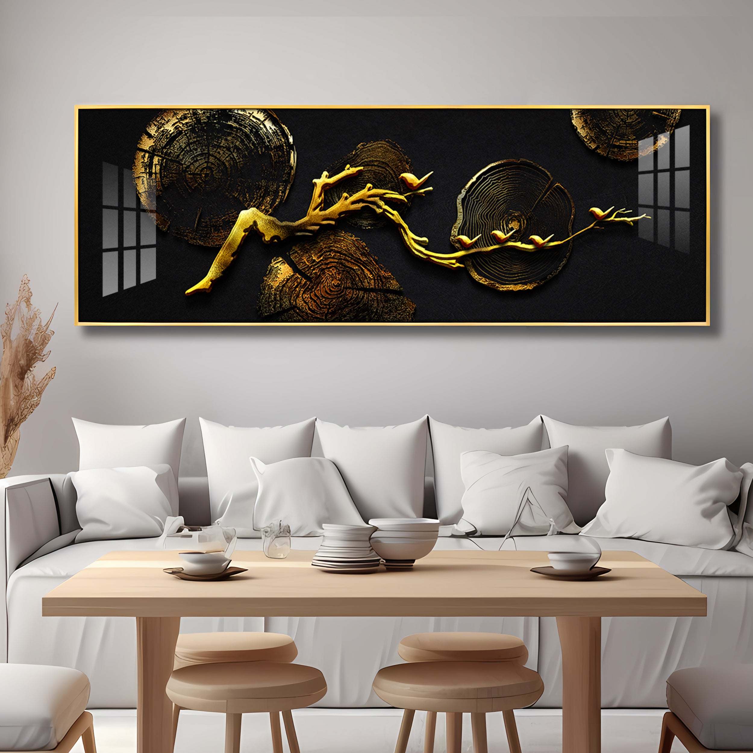 Elegant Golden Color Design Premium Acrylic Horizontal Wall Art