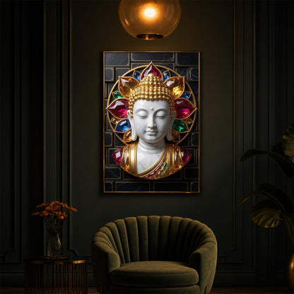White Buddha Face Modern Luxury Backlight Vertical Wall Art