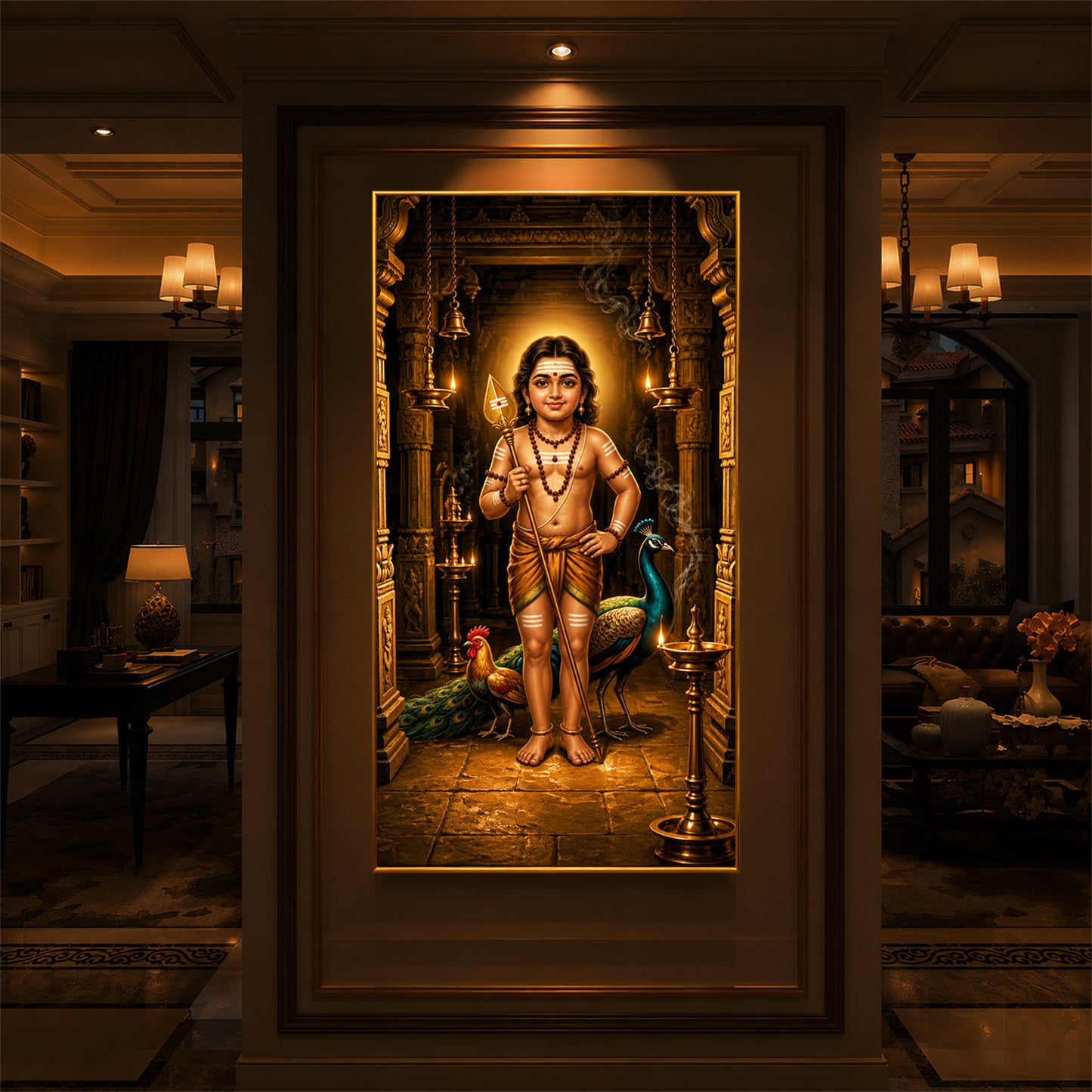 God Bala Muruga Modern Luxury Backlight Vertical Wall Art