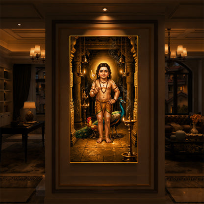 God Bala Muruga Modern Luxury Backlight Vertical Wall Art
