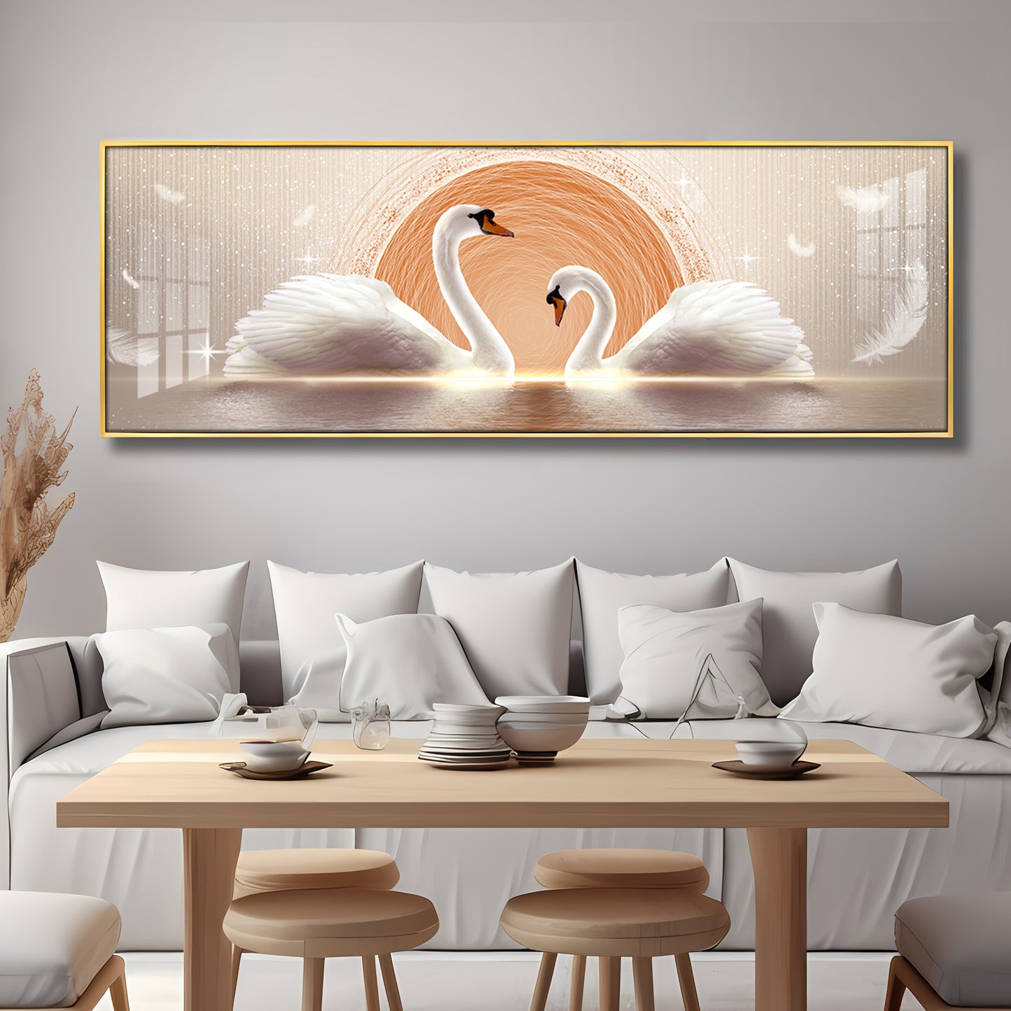 Two White Mute Swans Premium Acrylic Horizontal Wall Art