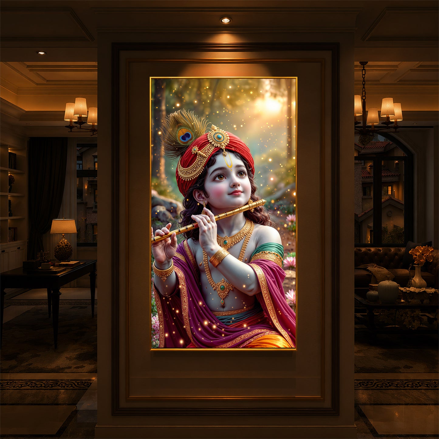 Divine Glow Krishna Modern Luxury Backlight Vertical Wall Art
