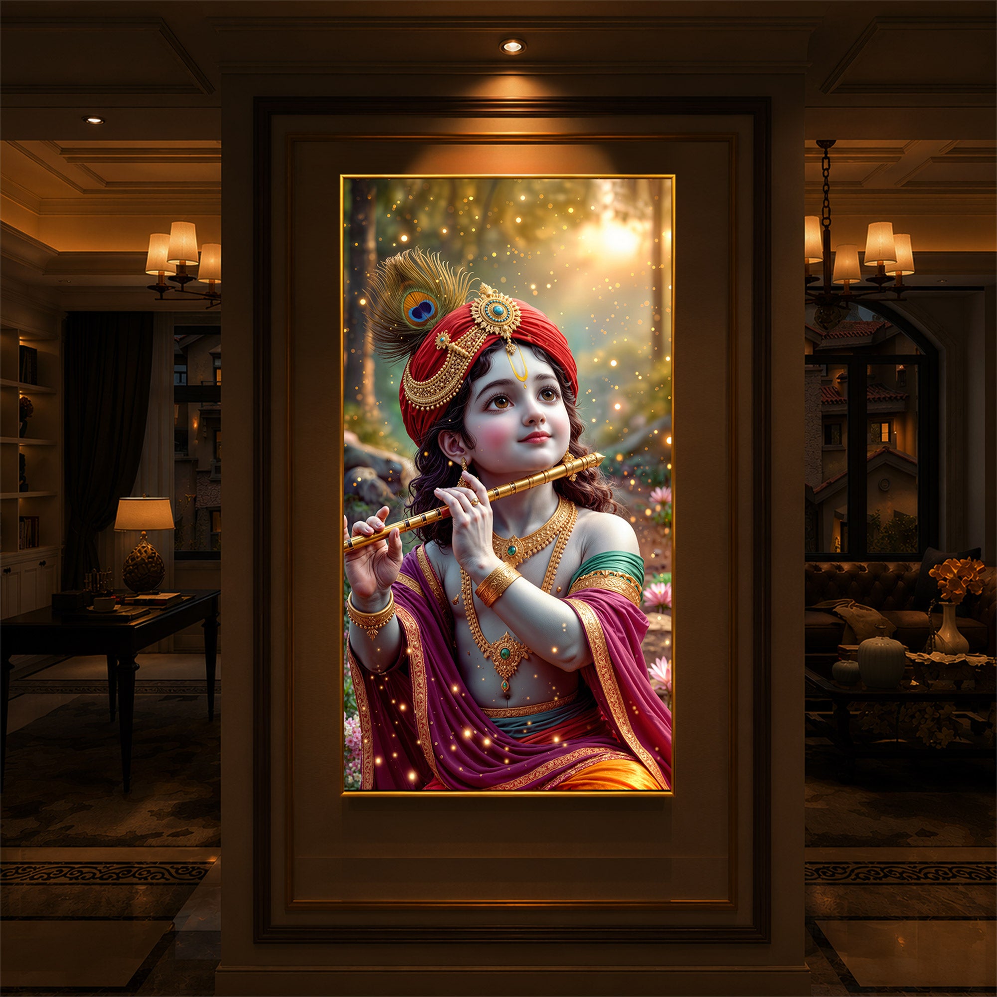 Divine Glow Krishna Modern Luxury Backlight Vertical Wall Art