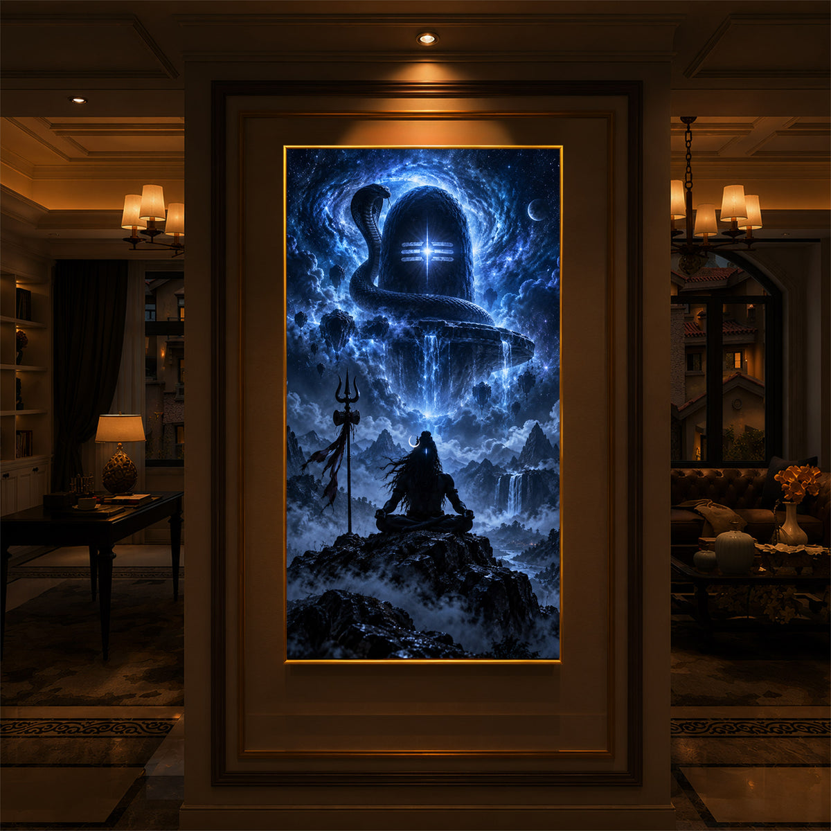 Shiva Cosmic Glow Modern Luxury Backlight Vertical Wall Art