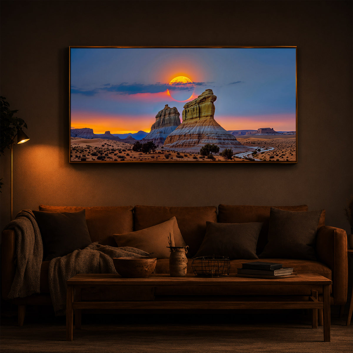 Desert Rock Plateau Sunset Modern Luxury Backlight Horizontal Wall Art