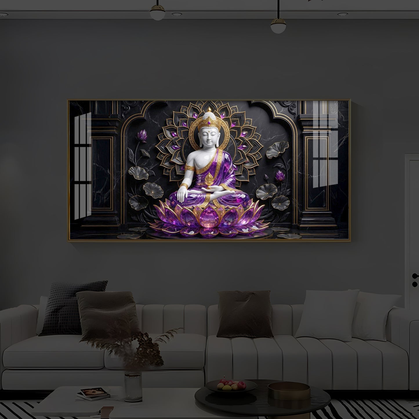 Buddha In Purple Robes Modern Luxury Backlight Horizontal Wall Art