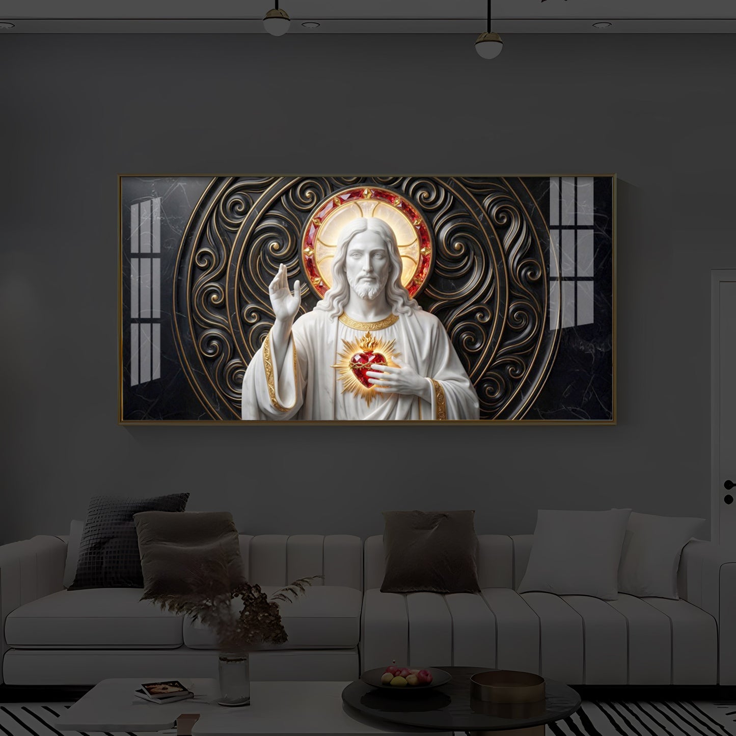 Heart Of Jesus Modern Luxury Backlight Horizontal Wall Art