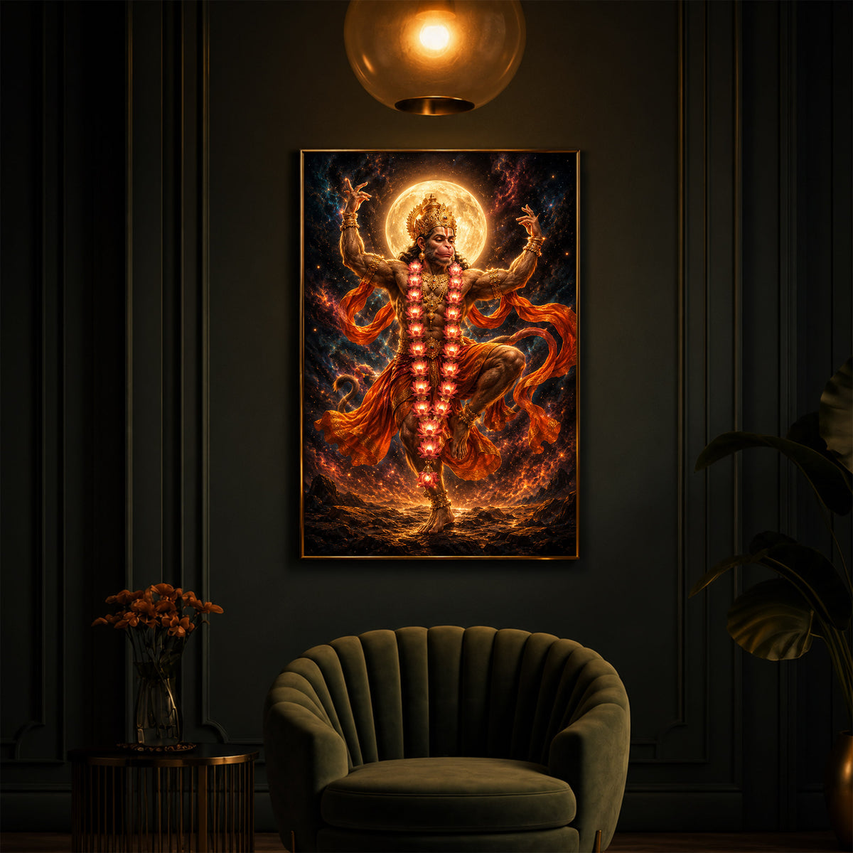 Dancing Hanuman Modern Luxury Backlight Vertical Wall Art