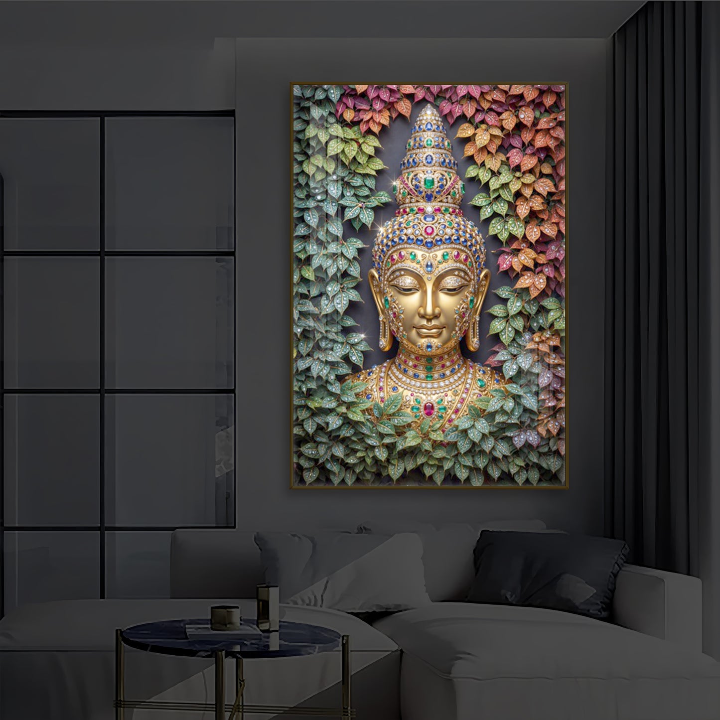 Colorful Gautam Buddha Modern Luxury Backlight Vertical Wall Art