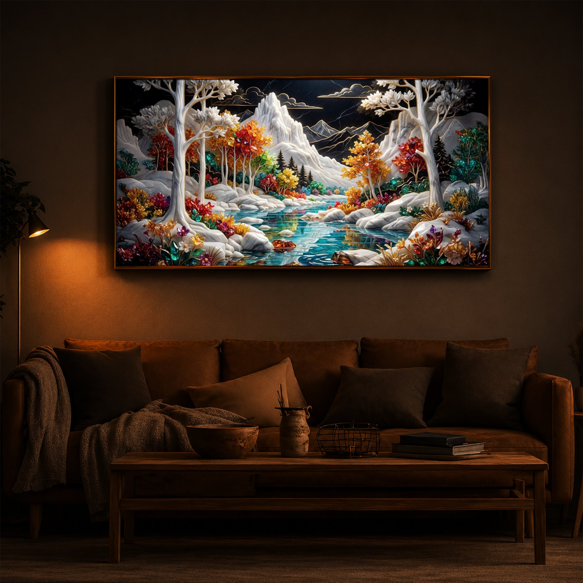 Mountain Serenity Modern Luxury Backlight Horizontal Wall Art