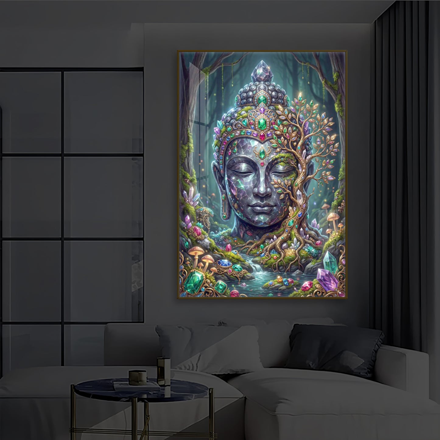 Lord Gautam Buddha Modern Luxury Backlight Vertical Wall Art