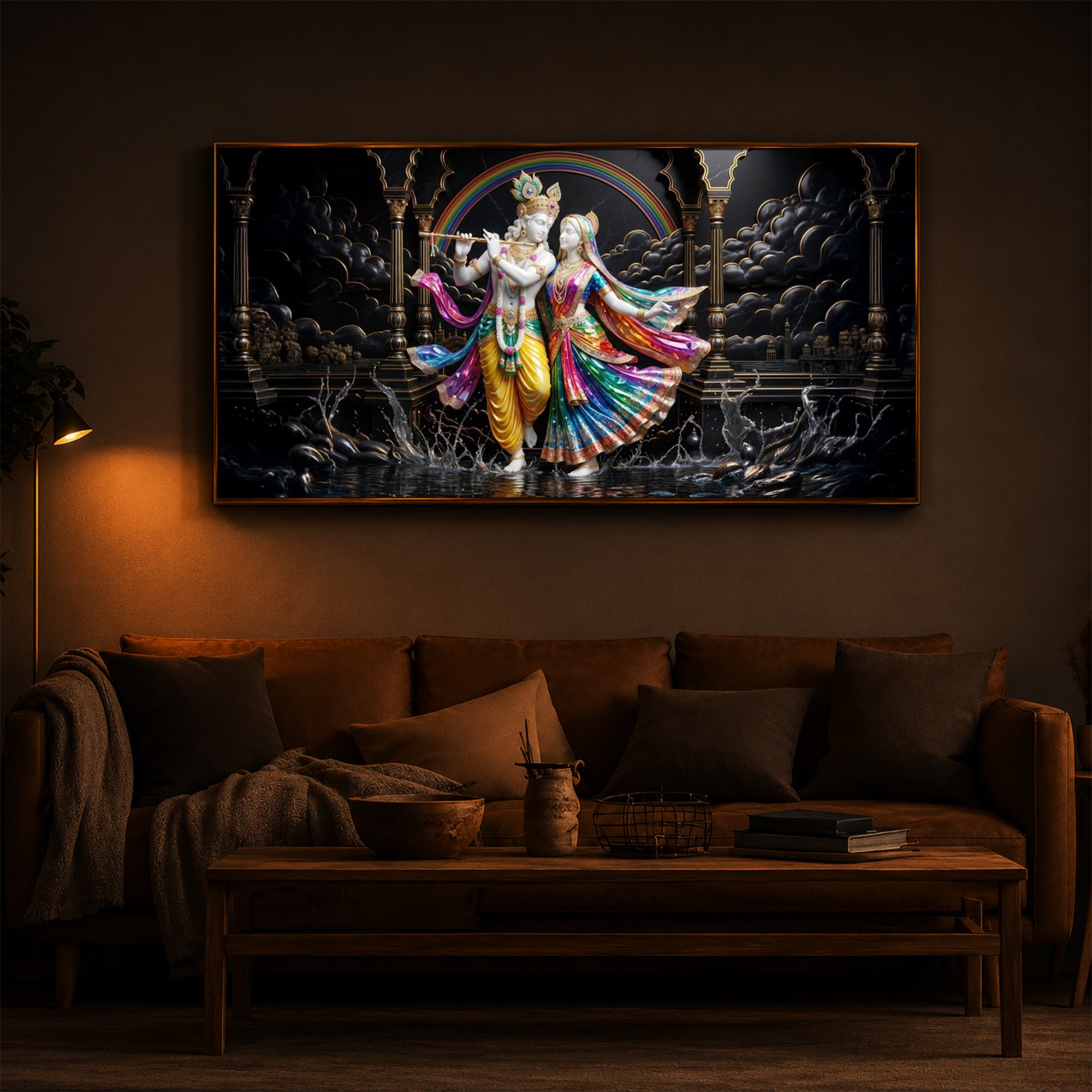 Eternal Radha & Krishna Modern Luxury Backlight Horizontal Wall Art
